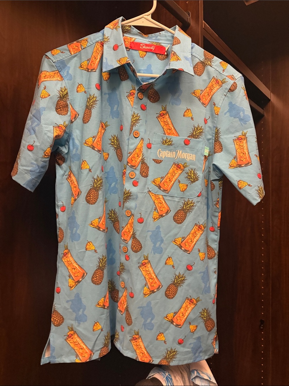 Shinesty Captain Morgan Tropical Drink Short Sleeve Button Up Shirt SIZE SMALL